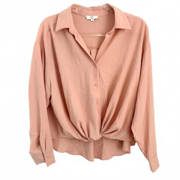 Tops - entro | Women’s Oversized Long Sleeve Button Front Gather Peach Shirt Size S